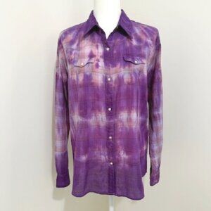 Wrangler Purple Plaid Tie-Dye Pearl Snap Western Rodeo Shirt Women's Size XL
